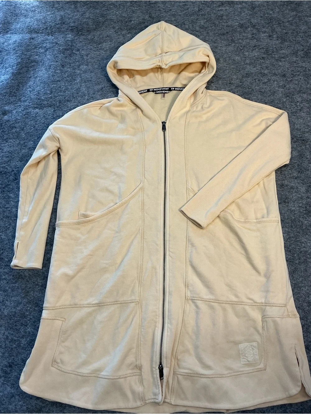 Free People Movement Cream Hooded Zip-Front Long Jacket Size M